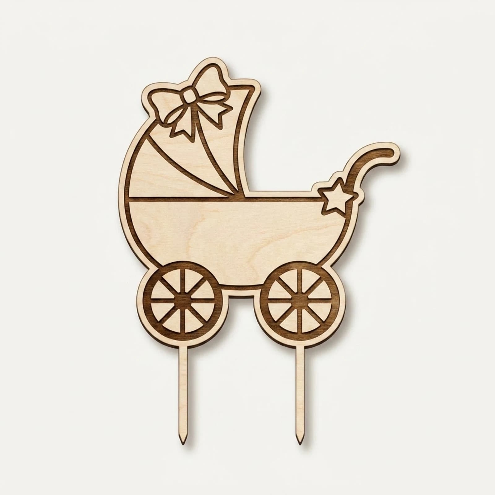 Wooden Cake Topper Baby Carriage